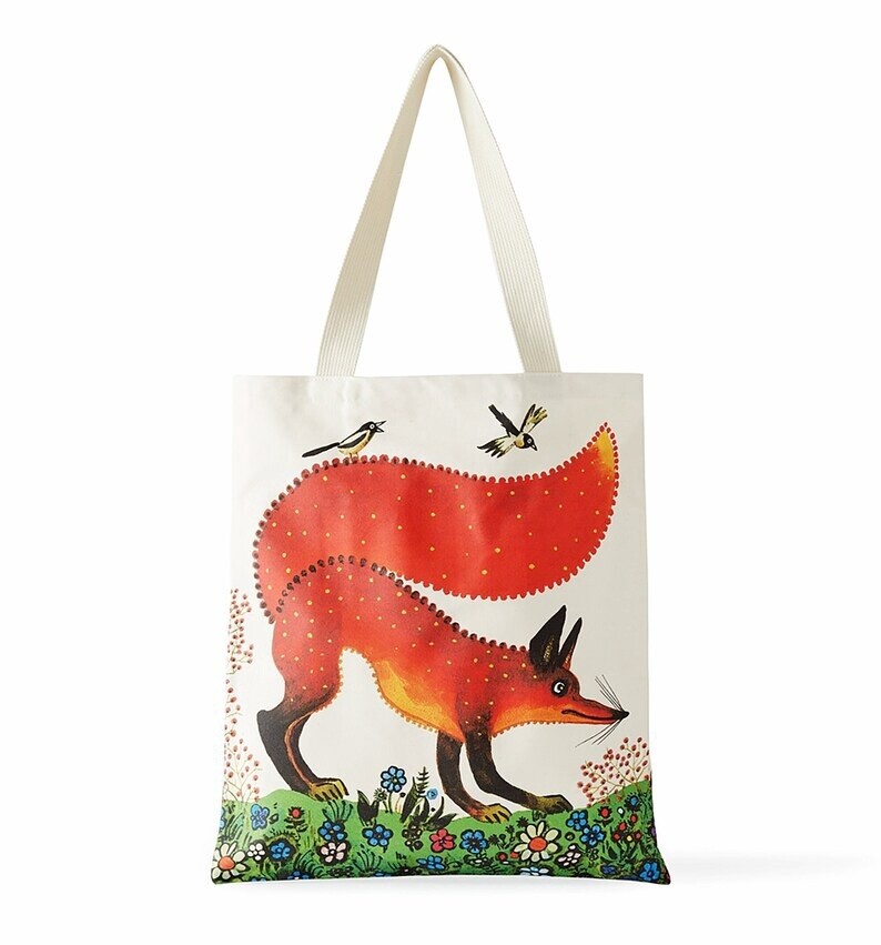 Fox/Mouse Organic Cotton Tote Bag by Kapelki Art