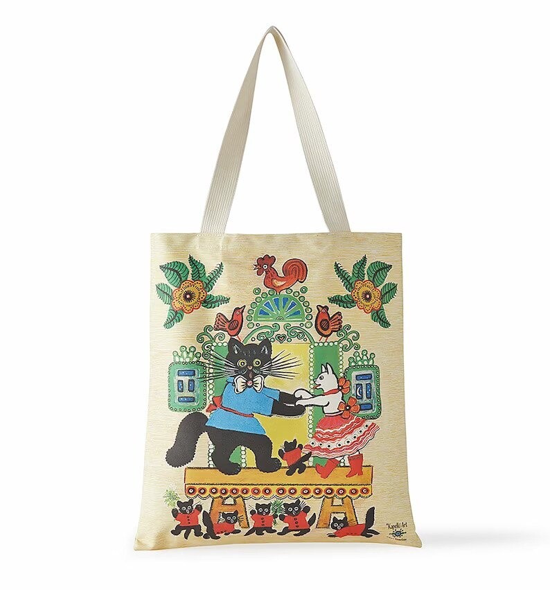 Dancing Cats Organic Cotton Tote Bag by Kapelki Art