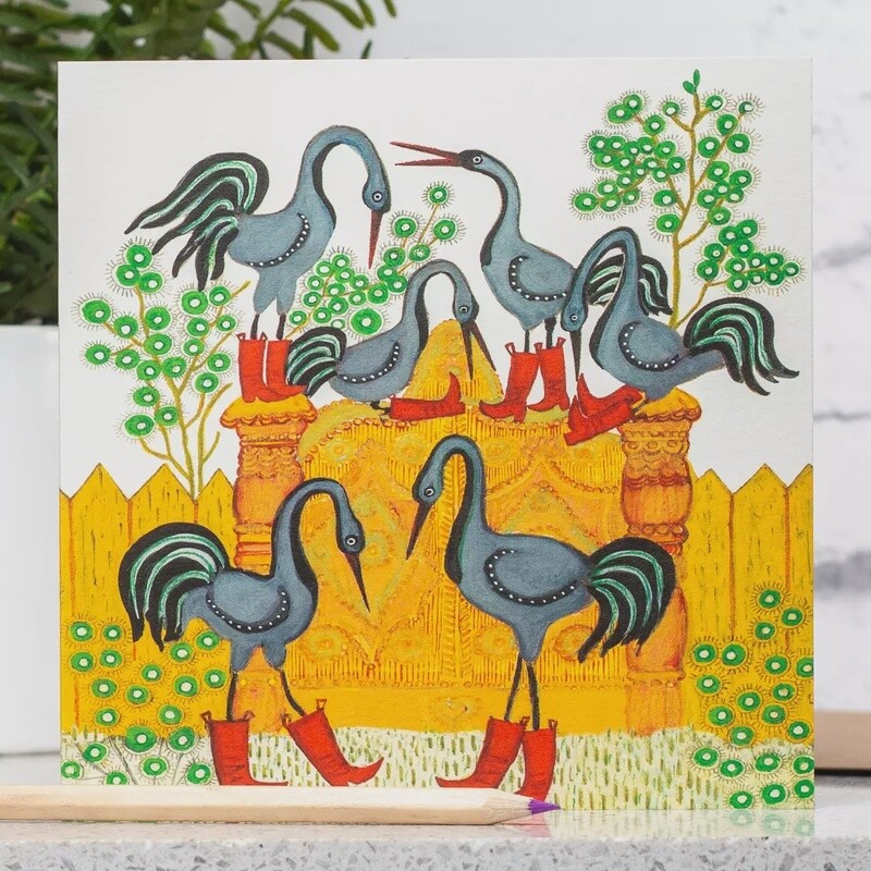 Crane Birds in Boots Card by Kapelki Art
