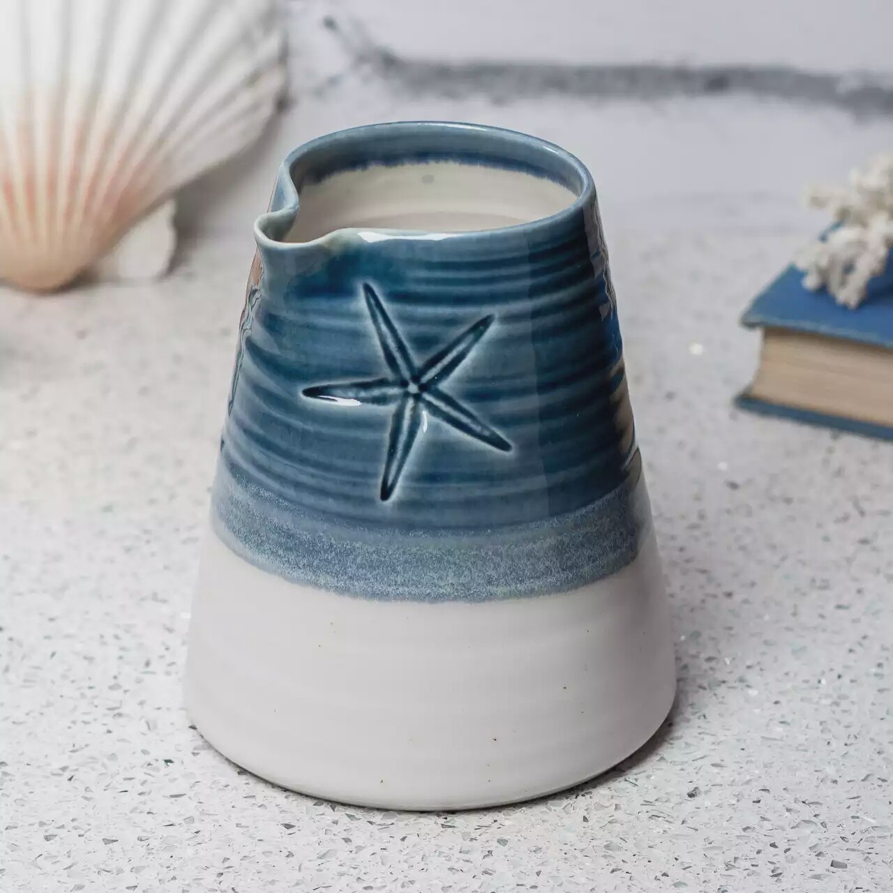 Porcelain Starfish Jug - Large - Slate Blue by Mary Howard-George