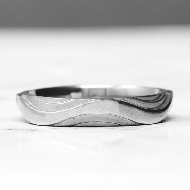 Layered Wave Matt and Polished Titanium Ring - 4mm by Prism Design - size S