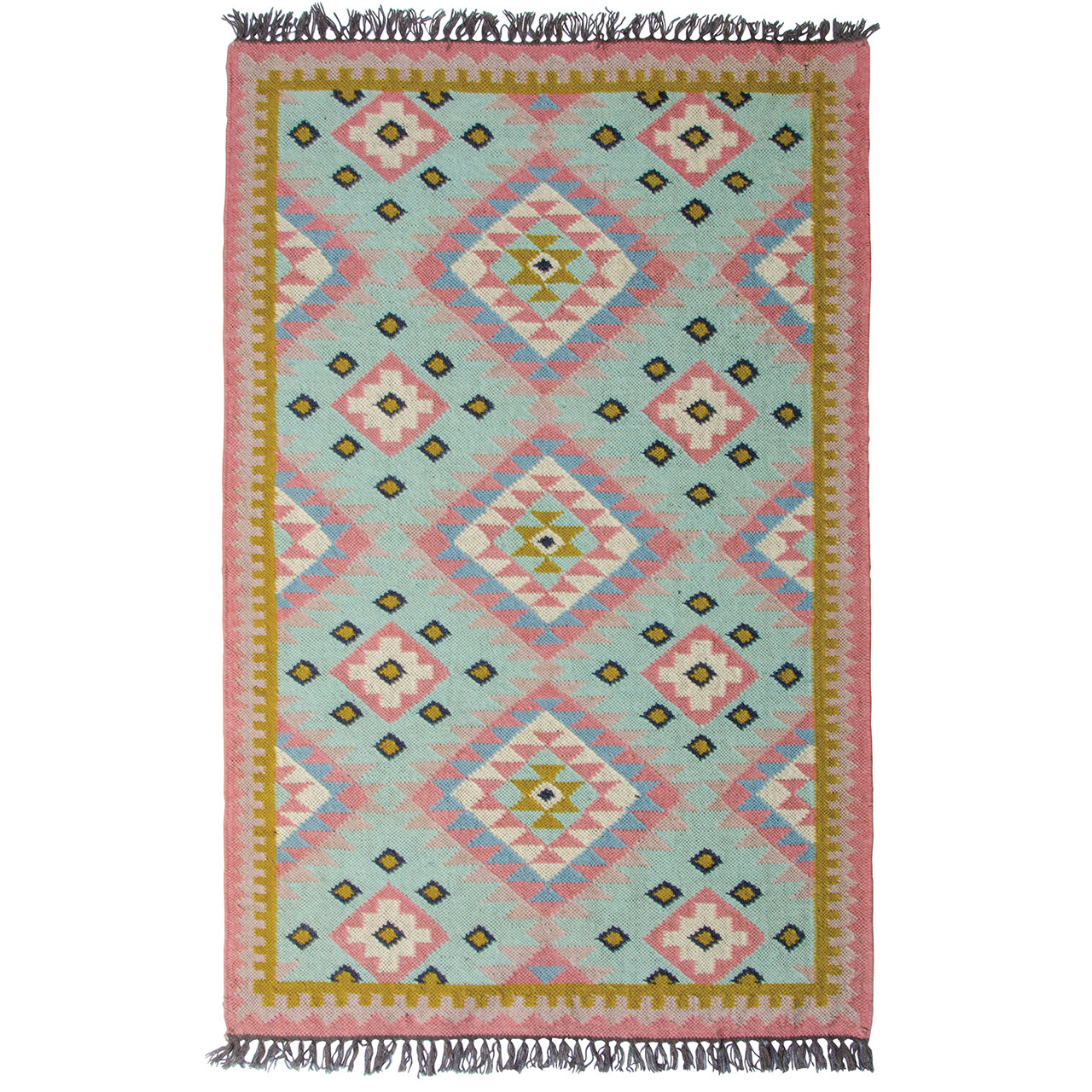 Jovita Hand Loomed Pink/Grey Wool Kilim Rug by Namaste
