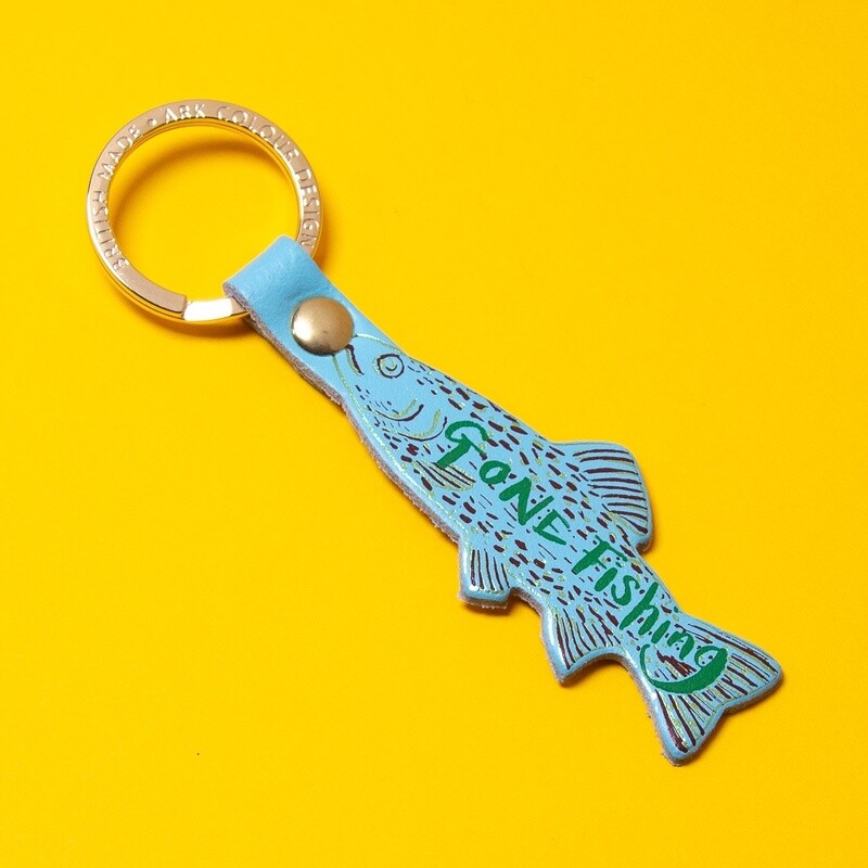Gone Fishing Leather Keyring - Pale Blue by Ark Colour Design