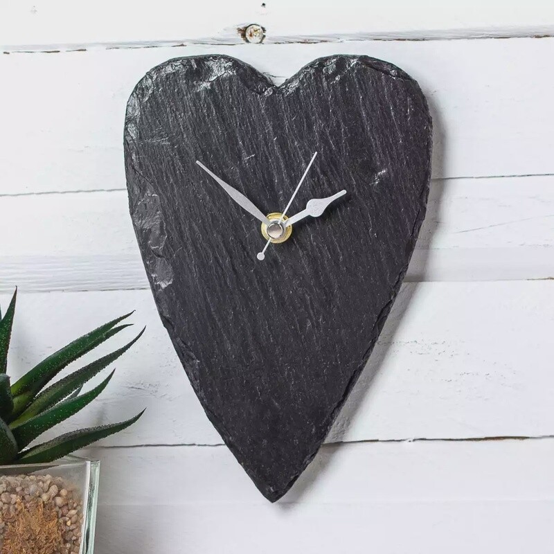 Long Heart Natural Slate Wall Clock by Driftmoods