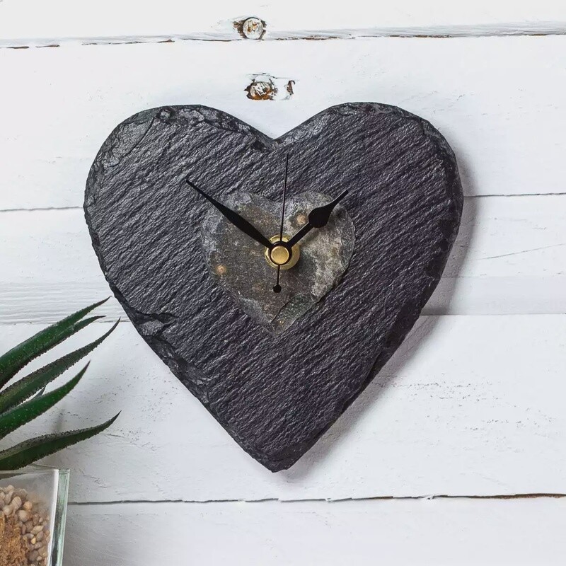 Layered Heart Natural Slate Wall Clock by Driftmoods