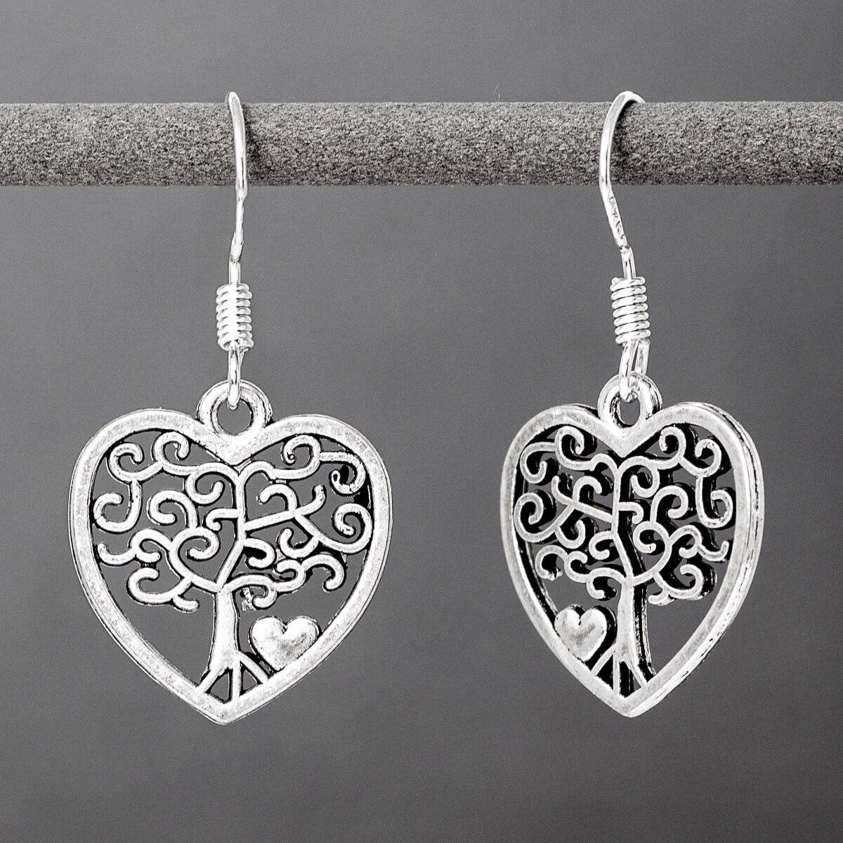 Tree of Life Pewter Drop Earrings by Metal Planet