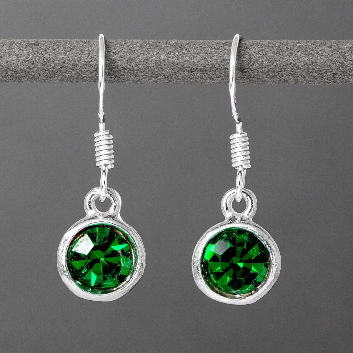 Crystal and Pewter Drop Earrings - Emerald by Metal Planet