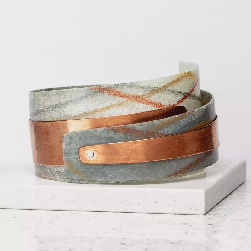 Recycled Plastic Cuff Bracelet - Grey and Rust Copper by Anna Roebuck