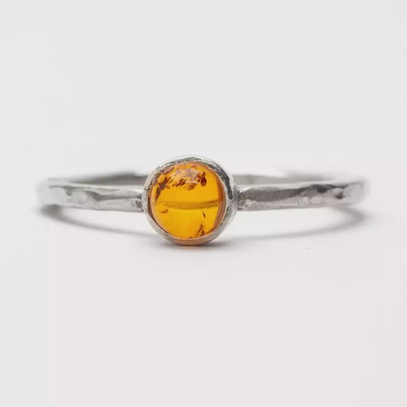 beaten silver ring with baltic amber by fi mehra
