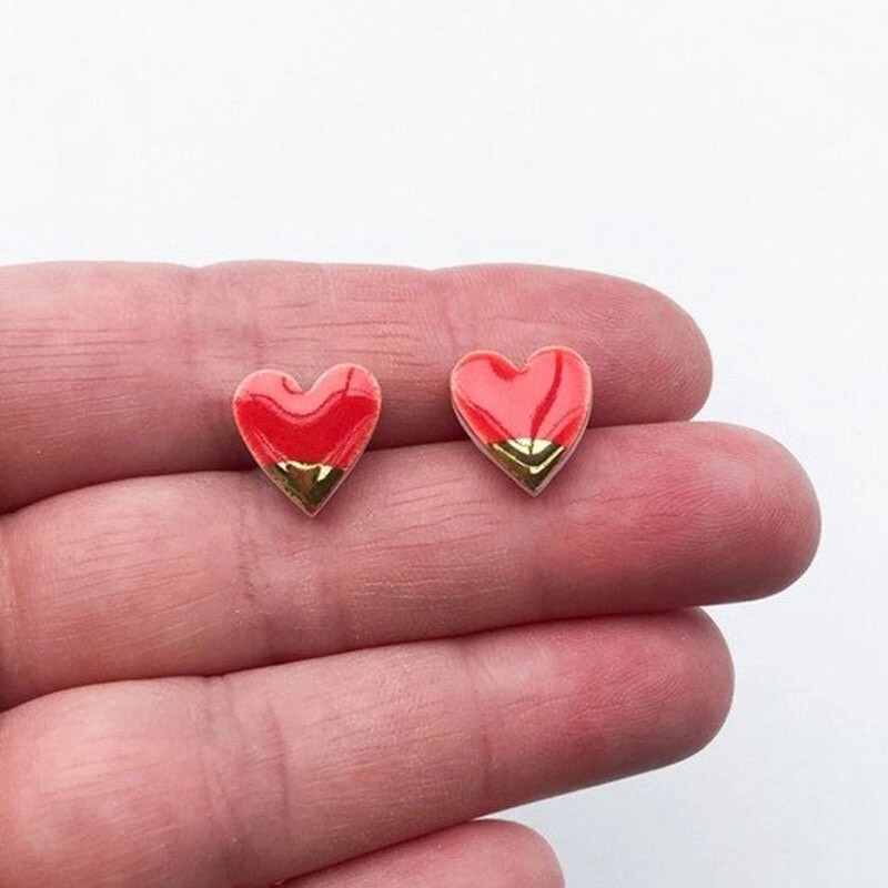 Ceramic Heart Stud Earrings Strawberry Red by Clay Blanca