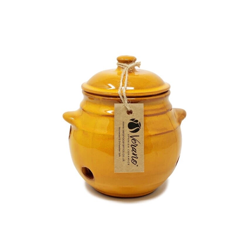 Selena Ceramic Garlic Jar - Orange by Verano Ceramics