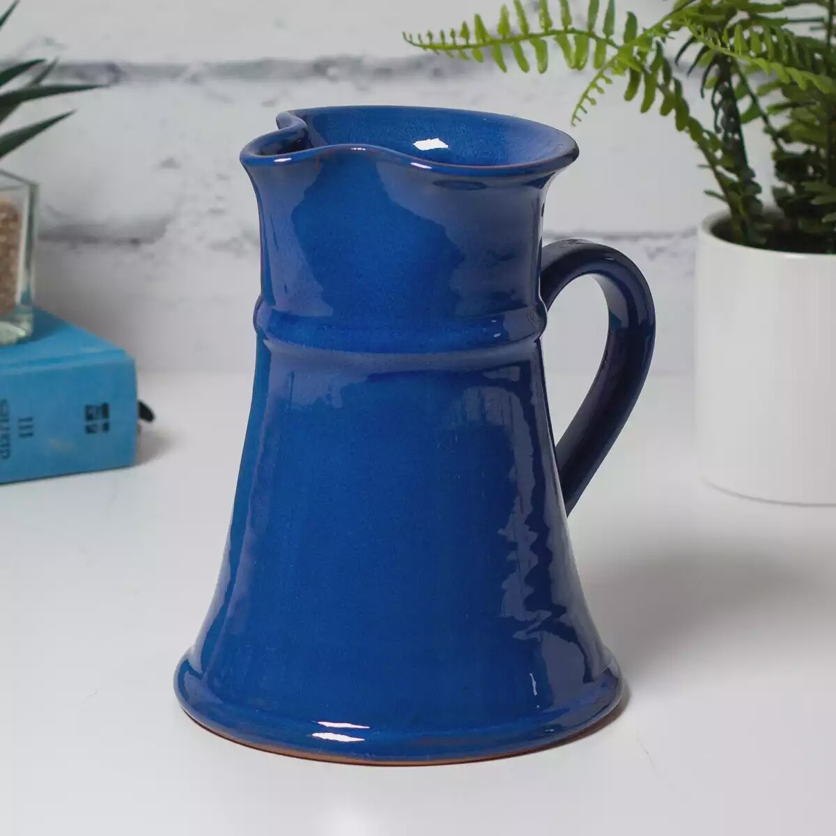 Selena Ceramic Jug, Large Flat Based - Blue by Verano Ceramics