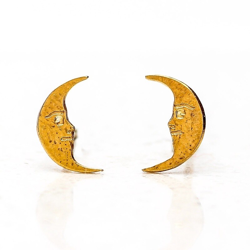 Moon Stud Earrings - Gold Plated by Amanda Coleman