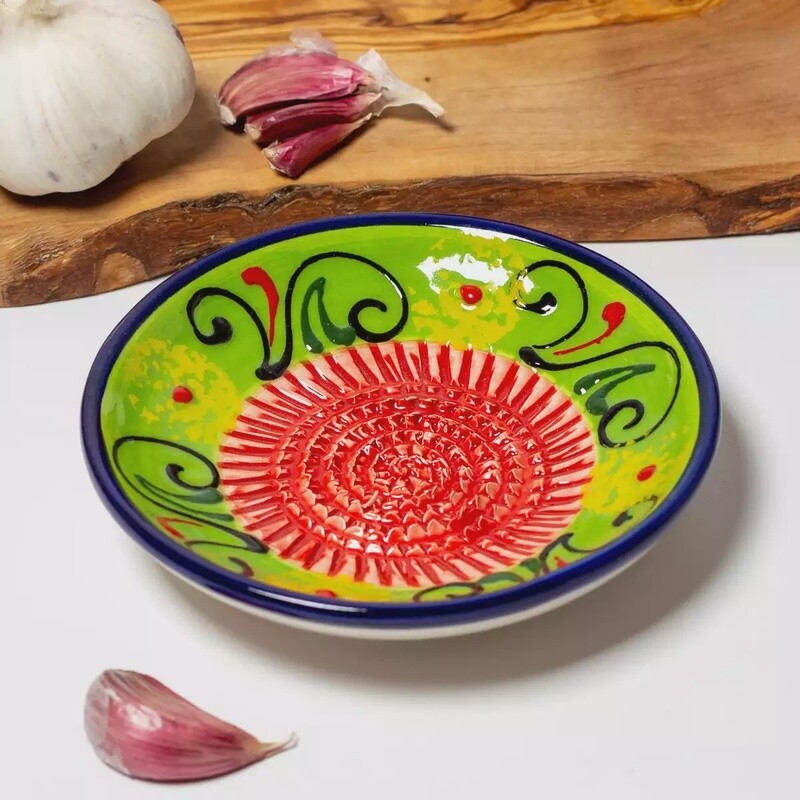Classic Spanish Hand Painted Ceramic Garlic Rasp - Red/Green by Verano Ceramics