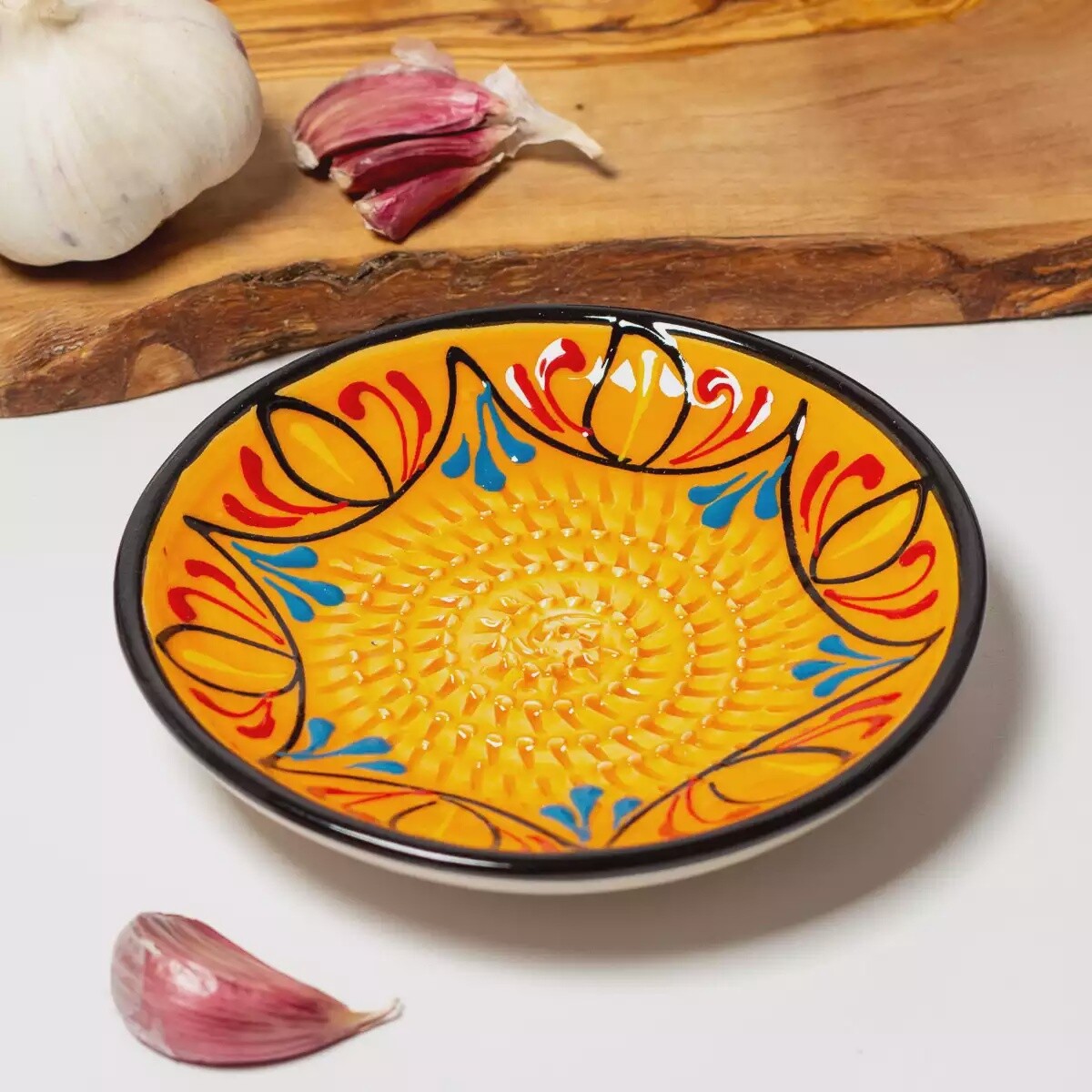 Classic Spanish Hand Painted Ceramic Garlic Rasp - Orange by Verano Ceramics