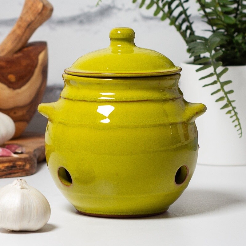 Selena Ceramic Garlic Jar - Light Green by Verano Ceramics