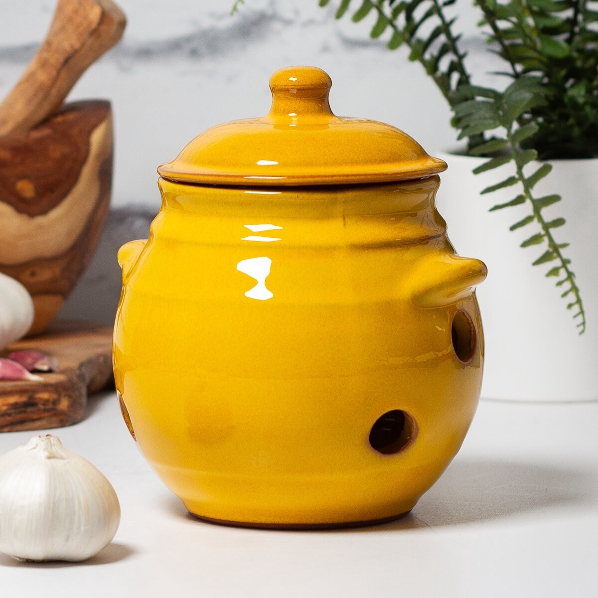 Selena Ceramic Garlic Jar - Yellow by Verano Ceramics