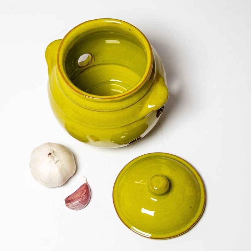 Selena Ceramic Garlic Jar - Light Green by Verano Ceramics