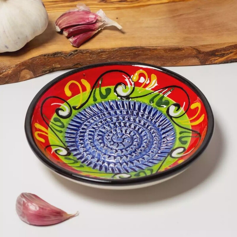 Classic Spanish Hand Painted Ceramic Garlic Rasp Blue/Green/Red by