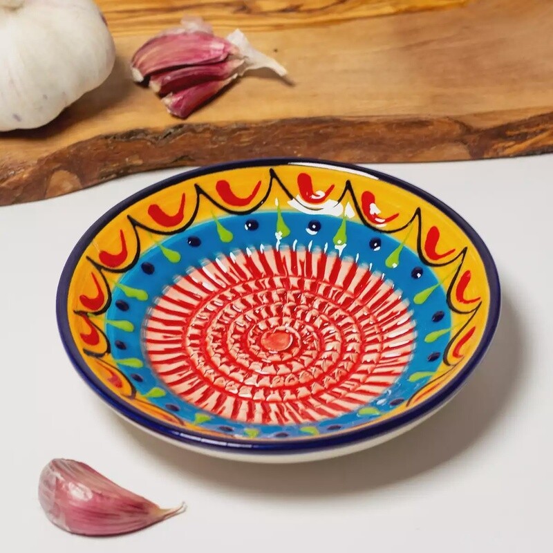 Classic Spanish Hand Painted Ceramic Garlic Rasp - Red/Blue/Yellow by Verano Ceramics