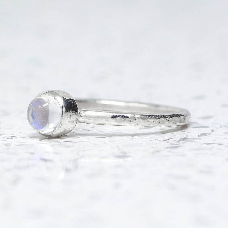 Beaten Silver Ring With Moonstone By Fi Mehra - size S