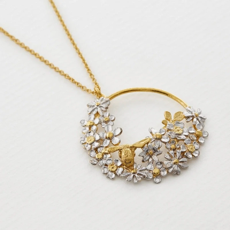Posy Bloom Loop Necklace - Silver & Gold Plated by Alex Monroe