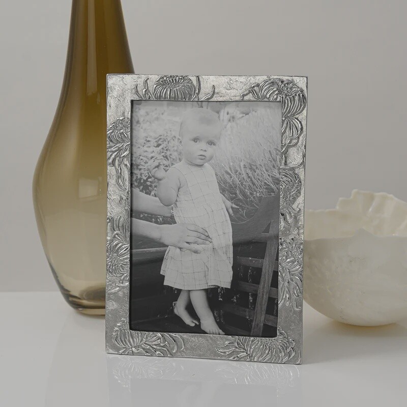 Chrysanthemum Handmade Pewter Photo Frame 6x4 by Lancaster and Gibbings