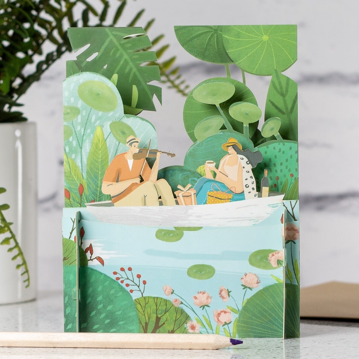 3D Pop Up Card - Couple Boating Down the River by Alljoy