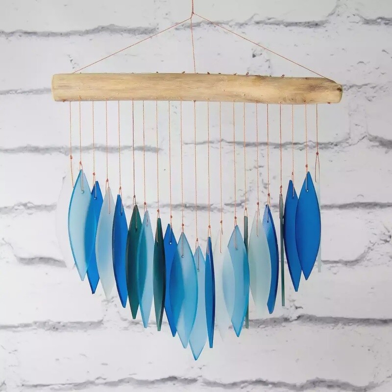 Glass Wind Chime - Falling Leaves - Blue by Sunlover