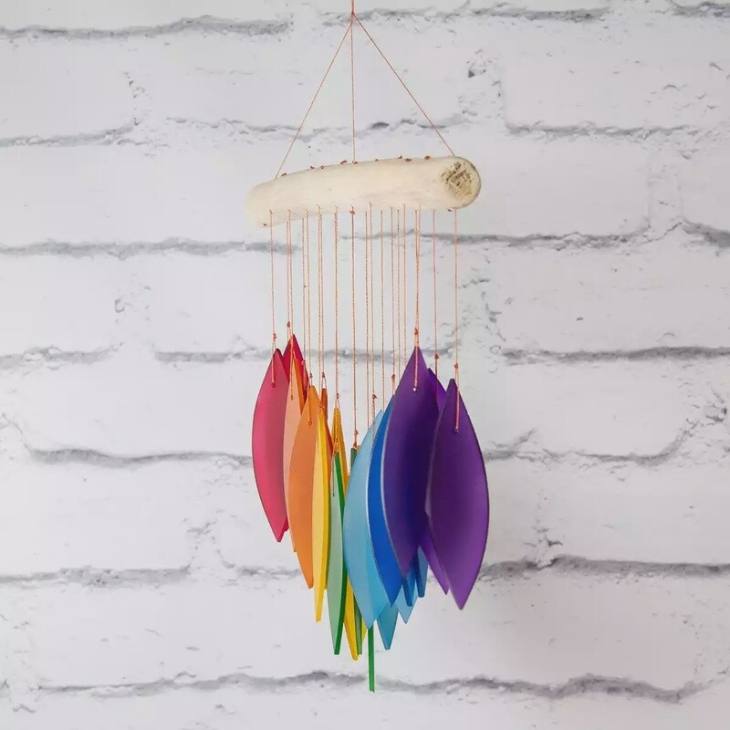 Glass Wind Chime - Falling Leaves - Rainbow by Sunlover