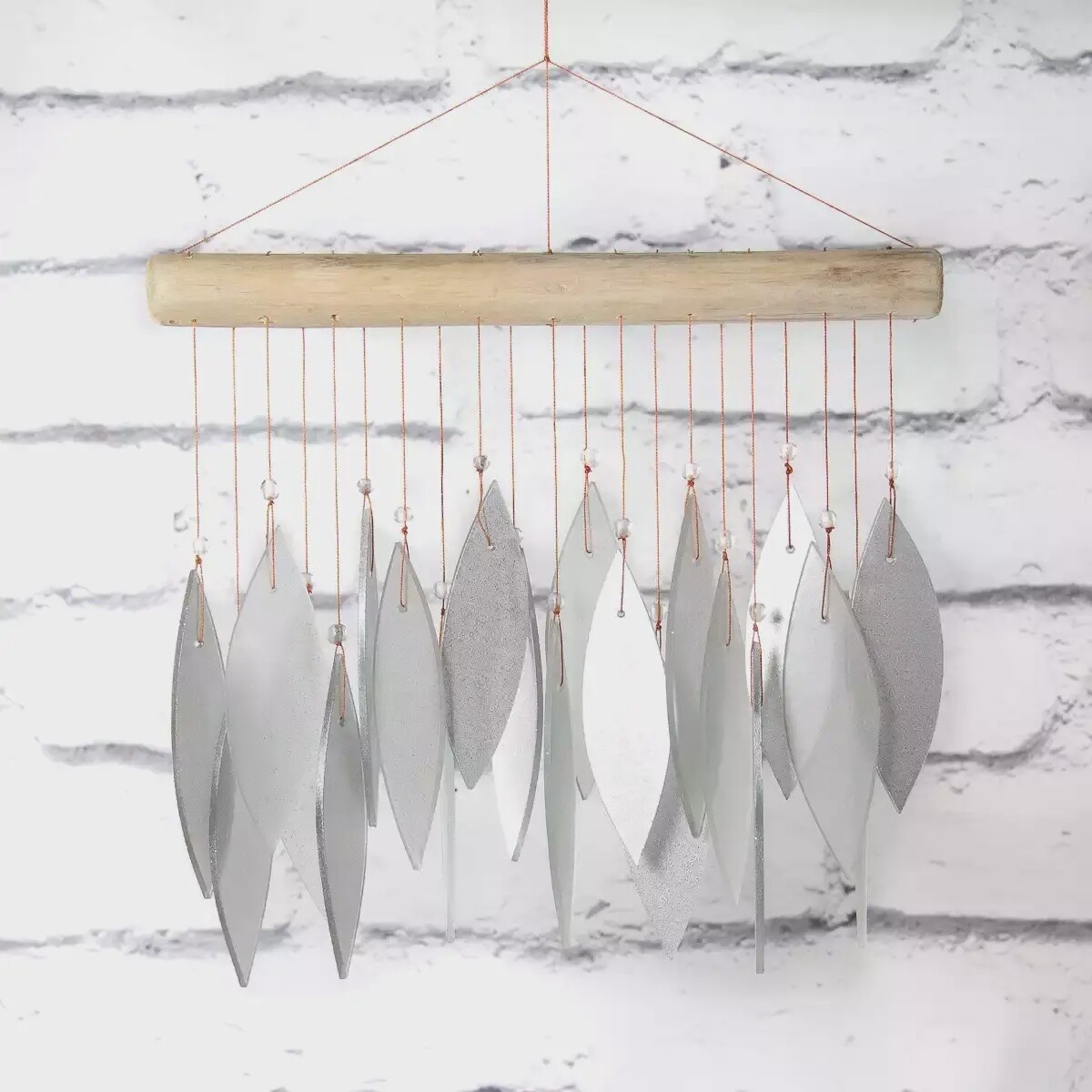 Glass Wind Chime - Leaves - Sparkling Silver by Sunlover