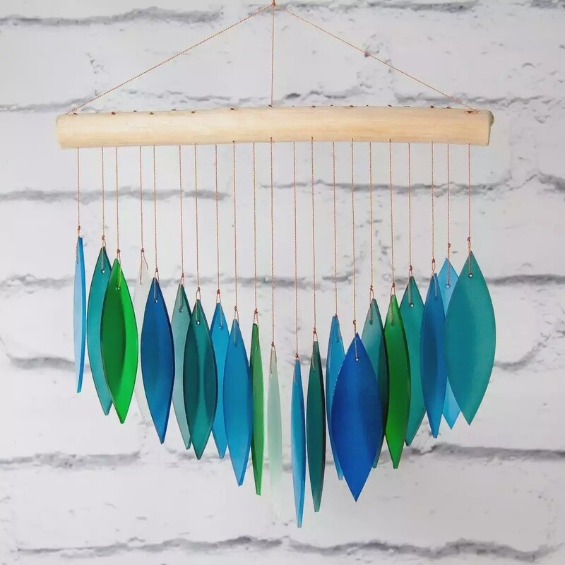 Glass Wind Chime - Falling Leaves - Turquoise by Sunlover