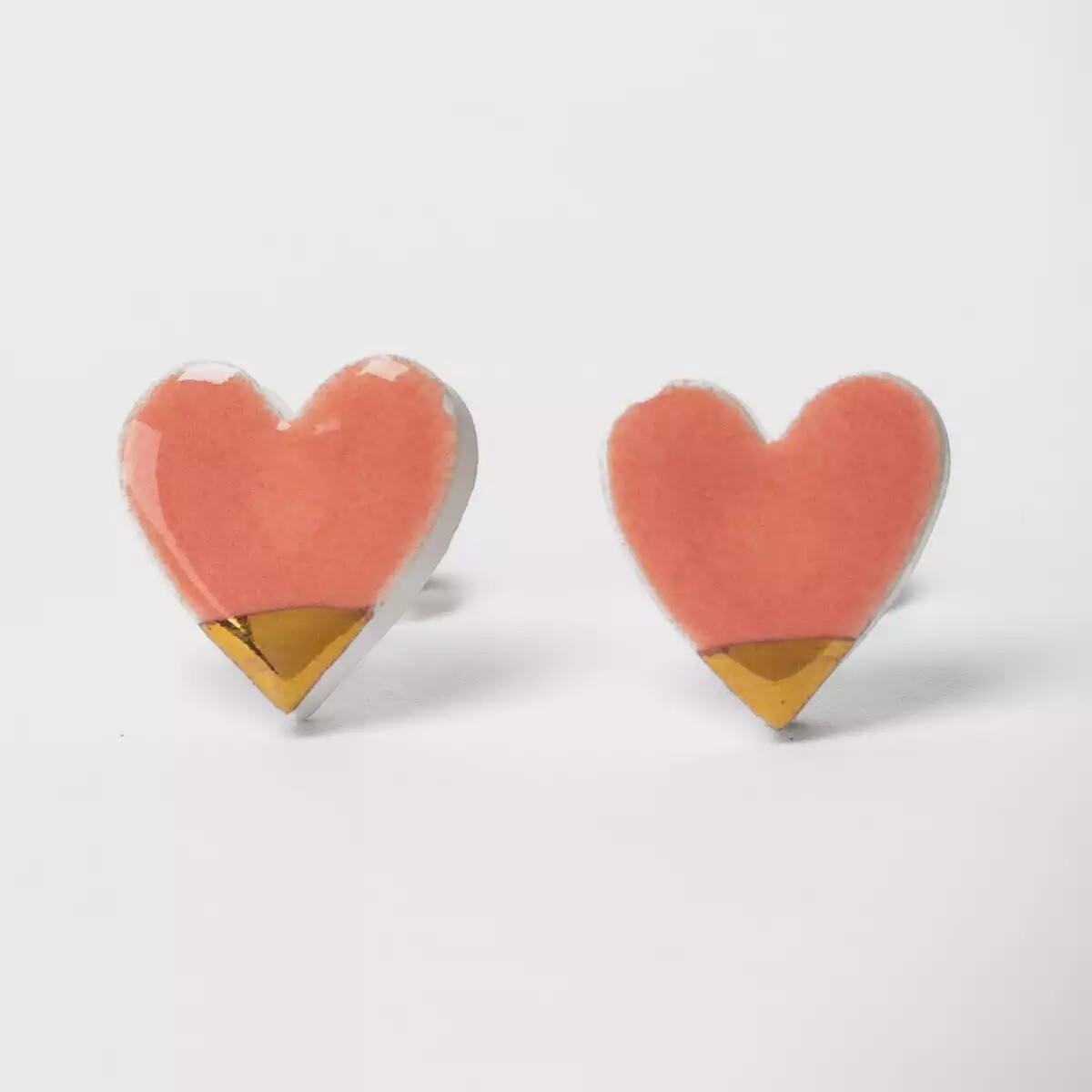 Ceramic Heart Stud Earrings - Peachy Pink by Clay Blanca