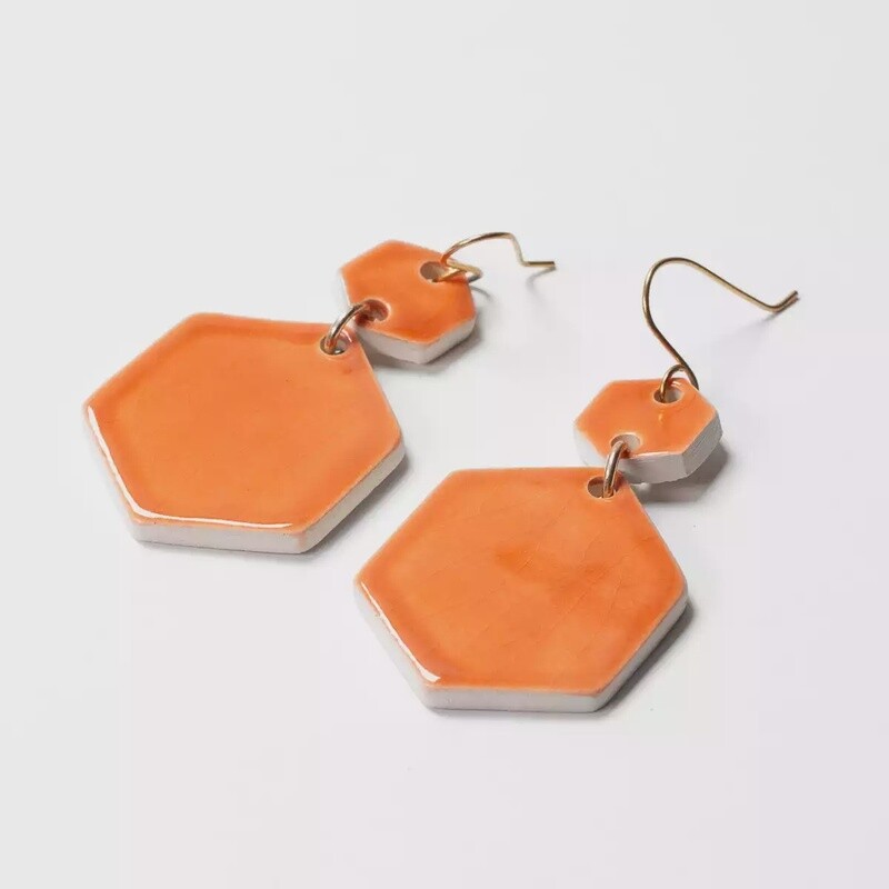 Ceramic Hexagon Drop Earrings - Burnt Orange by Clay Blanca