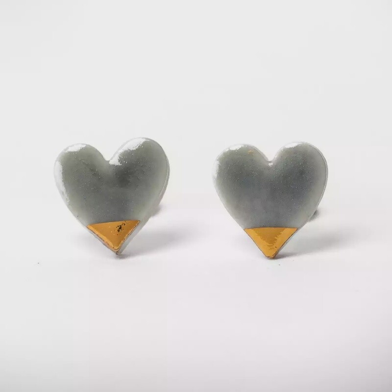 Ceramic Heart Stud Earrings - Grey by Clay Blanca