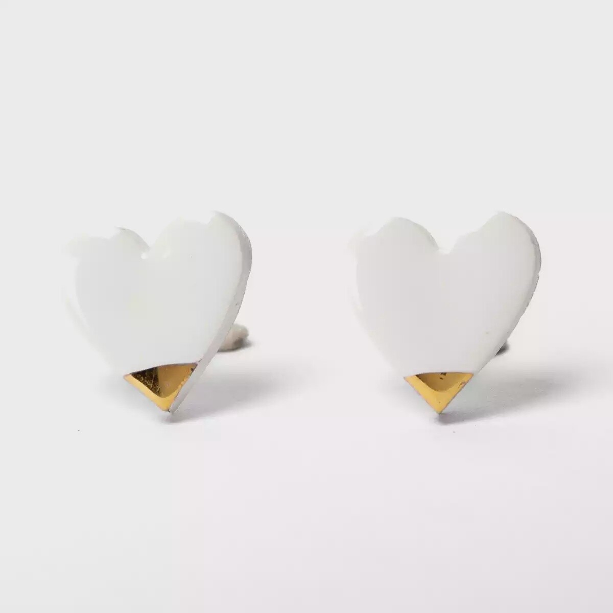 Ceramic Heart Stud Earrings - White by Clay Blanca