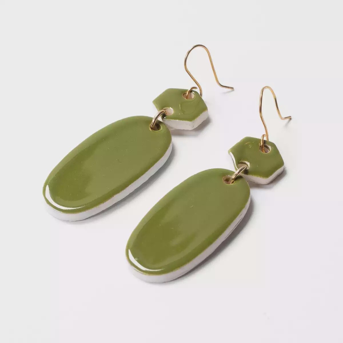 Ceramic Oval Drop Earrings - Olive Green by Clay Blanca