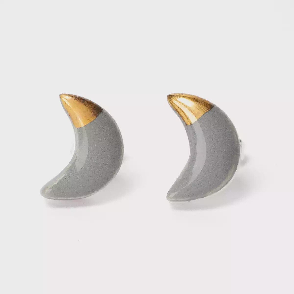 Ceramic Moon Stud Earrings - Dark Grey by Clay Blanca