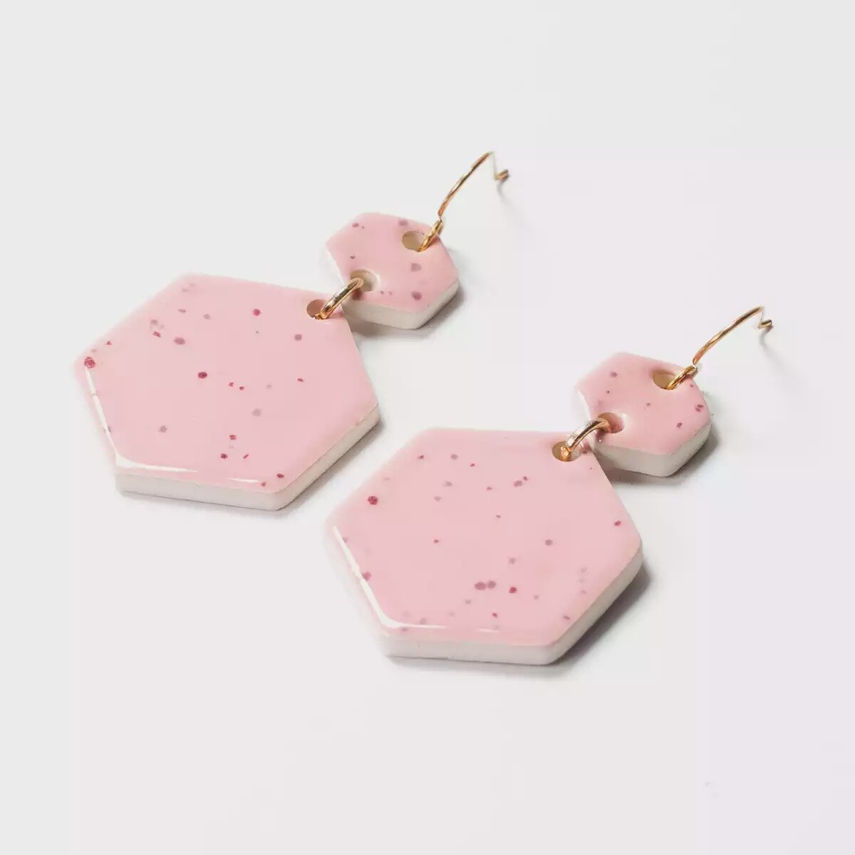 Ceramic Speckled Hexagon Drop Earrings - Pink by Clay Blanca