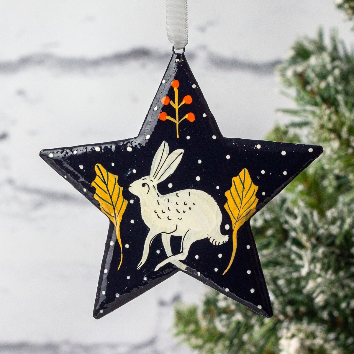 Hand Painted Papier Mâché Star - Leaping Hares by Fair to Trade