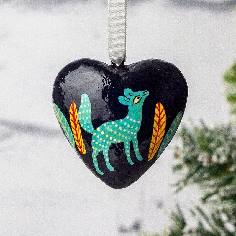 Hand Painted Papier Mâché Heart Decoration - Forest Small by Fair to Trade