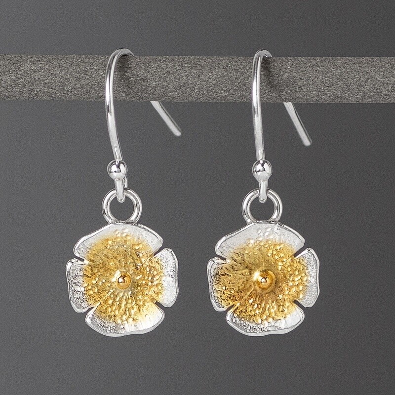 Poppy Silver and Gold Drop Earrings by Fi Mehra