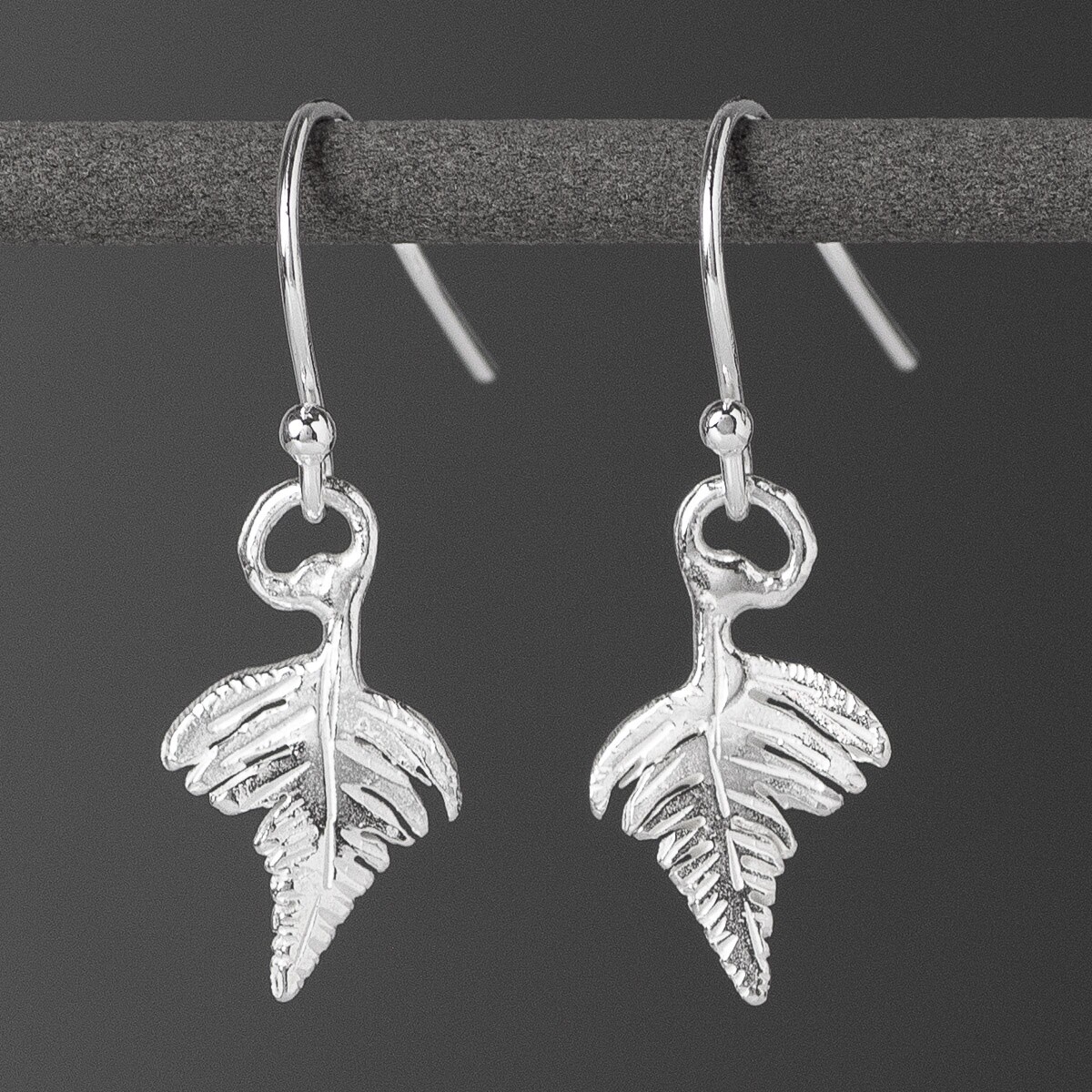 Fern Leaf Silver Drop Earrings by Fi Mehra