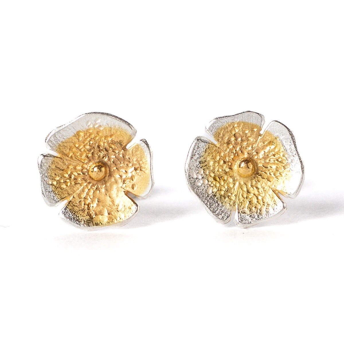 Poppy Silver and Gold Stud Earrings by Fi Mehra