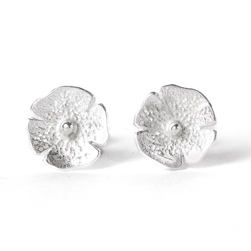 Poppy Silver Stud Earrings by Fi Mehra