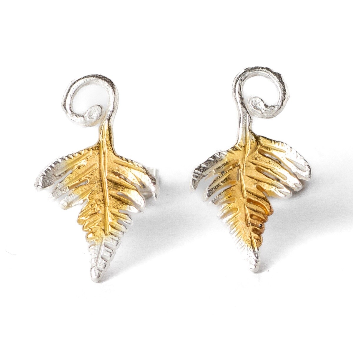Fern Leaf Silver and Gold Stud Earrings by Fi Mehra
