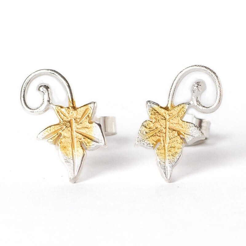Ivy Leaf Silver and Gold Stud Earrings by Fi Mehra