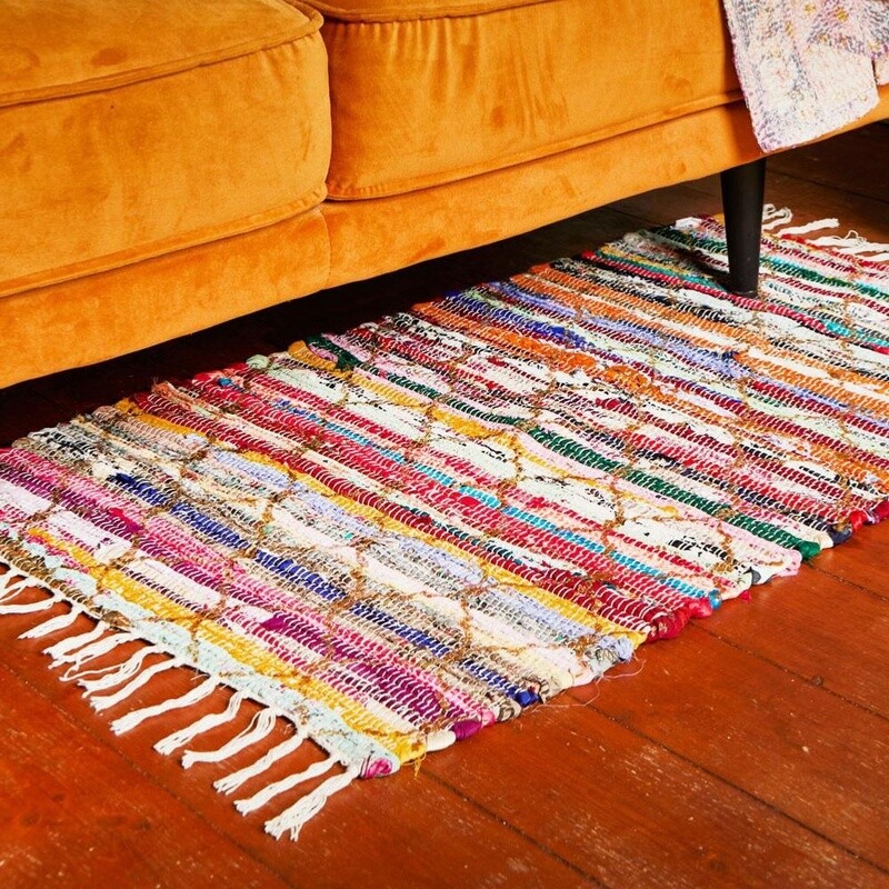Dhurrie Recycled Cotton Rug Moroccan Style - 60x90cm by Shared Earth