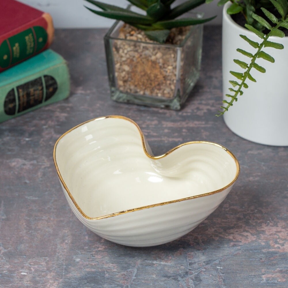 Porcelain Heart Bowl - Medium- Cream With Gold Lustre Rim by Mary Howard-george