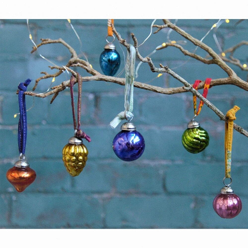 Set Of 6 Coloured Recycled Glass Baubles by Namaste